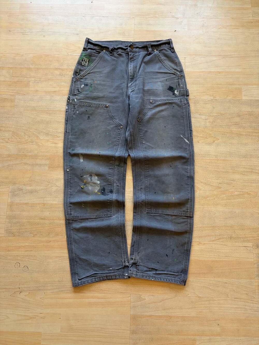 Carhartt Vintage Distressed Double Knee Work Pants Grey Faded paint 30x30